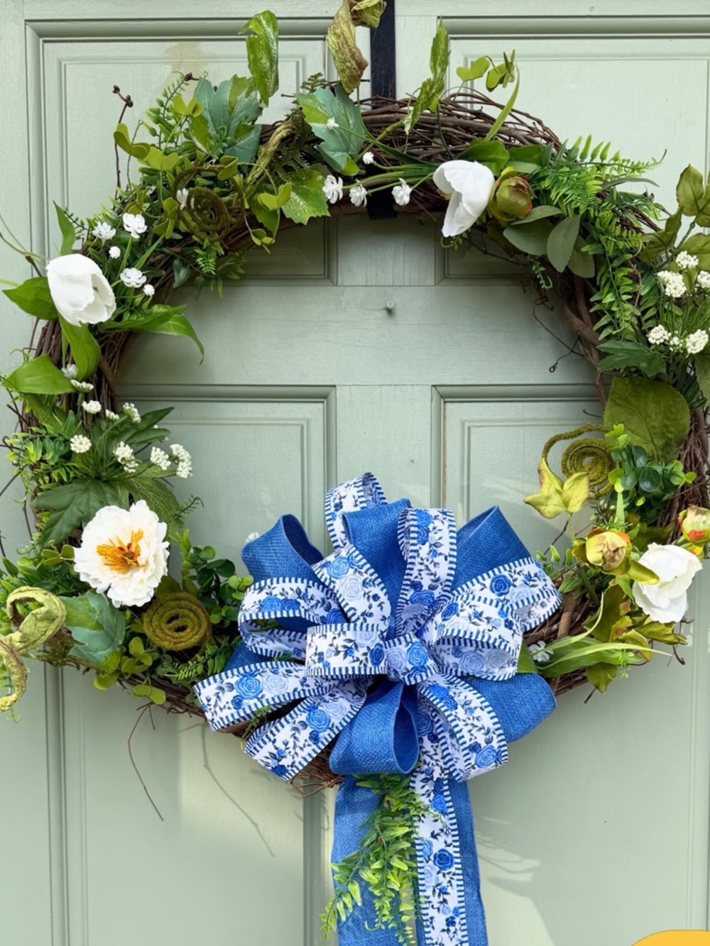 Blue Floral Ribbon Spring Holiday Wreath